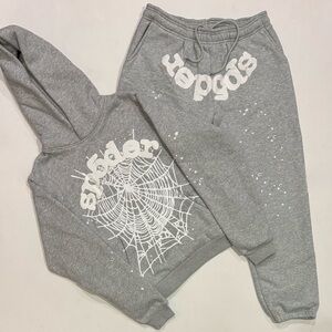 Grey/White Spider Hoodie & Sweatpants Matching Set Size Small